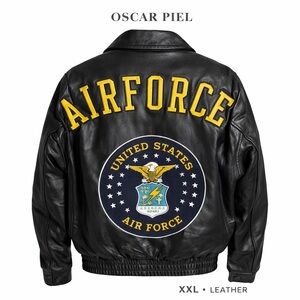 Oscar Piel Black Leather Airforce Bomber Jacket